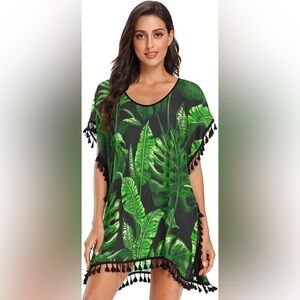 Tropical Green Leaf Swim Cover-Up